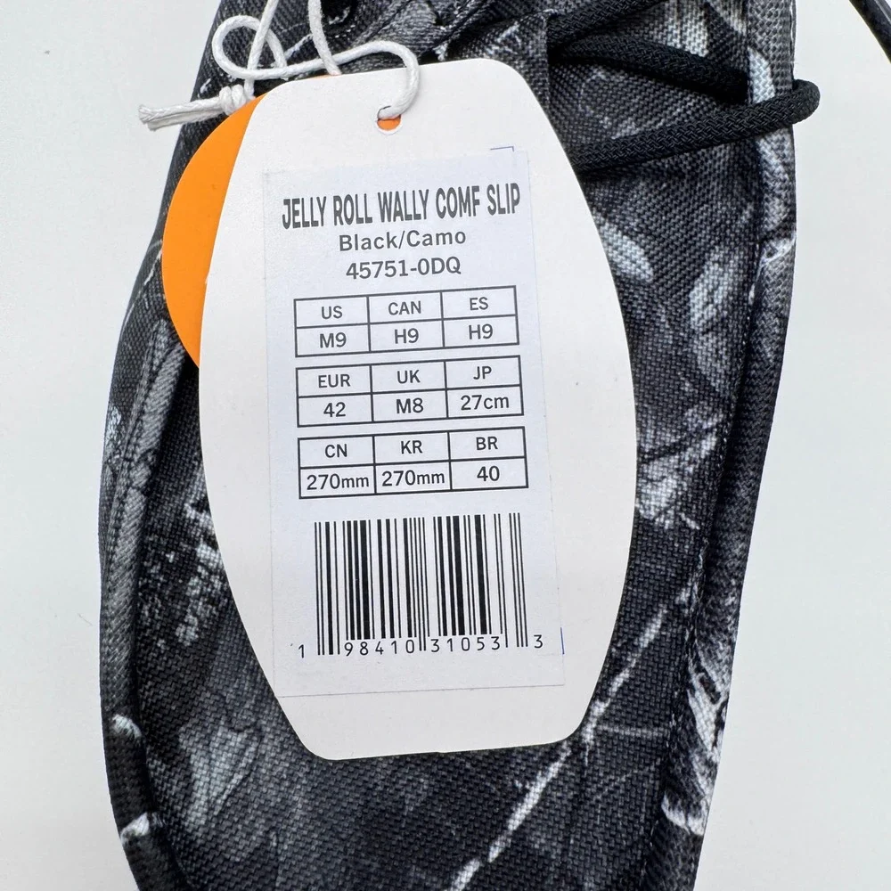 Hey Dude Jelly Roll Wally Comf Slip Black Camo Mens Loafers 45751-0DQ Size 9